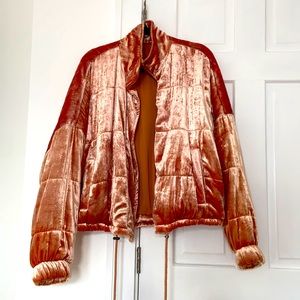 Gorgeous Free People Orange Velvet Puffer Coat